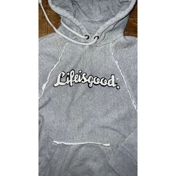 Heavyweight Life is good grey gray hoodie - Picture 2 of 3
